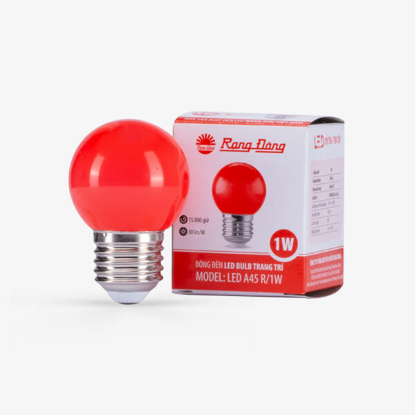 Bóng đèn LED Bulb tròn 1W màu đỏ A45R/1W Rạng Đông